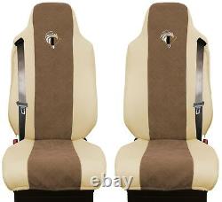Truck Seat Cover Leatherette-Fabric Iveco Stralis 2003 2 SEAT BELTS Beige Brown