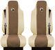 Truck Seat Cover Leatherette-Fabric Iveco Stralis 2003 2 SEAT BELTS Beige Brown