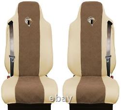 Truck Seat Cover Leatherette-Fabric Iveco Stralis 2003 2 SEAT BELTS Beige Brown