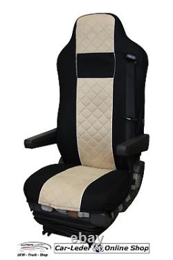 Truck Seat Cover Velour Black Beige for Iveco Stralis from 2003 2 BELTS
