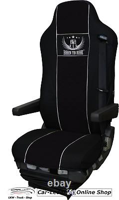 Truck Seat Cover Velour Black for Iveco EcoStralis from 2013 with 2 Seat BELTS