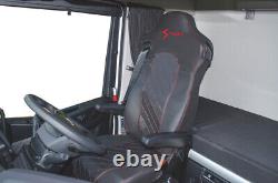 Truck Seat Covers Compatible Iveco S -way Eco Leather Black & Red Stitches