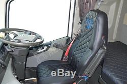 Truck Seat Covers Compatible Volvo Fh4 2013+ Eco Leather Black & Blue Stitches