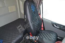 Truck Seat Covers Compatible Volvo Fh4 2013+ Eco Leather Black & Blue Stitches