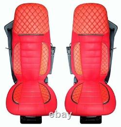 Truck Set for Iveco Stralis 2004-2018 Luxury Seat Cover Red Eco Leather & Suede