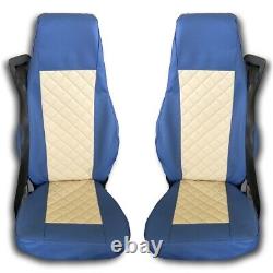 Volvo FH4 FH12 FH16 AFTER 2014 Truck Seat Covers ECO LEATHER Blue Beige center